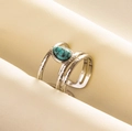 Bohemian adjustable silver open ring featuring hammered texture and turquoise gemstone - Silver - Light Blue Faux Stone