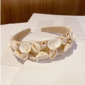Baroque style beige wide headband with natural shells and white pearls decoration - Style H (Beige Vacation Style Shell)