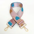 Close-up of pink jacquard bag strap with heart patterns and golden rotating metal hooks - No. 3 + Gold Hook (Pink with Heart Pattern)