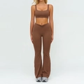 Set yoga marrone scuro in due pezzi con reggiseno sportivo e pantaloni a zampa a vita alta - Taglia S / Top E Pantaloni / Reggiseno + Pantaloni a Zampa / Caffè