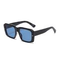 Square black frame sunglasses with translucent blue lenses and silver metal accents - Black Frame Inside Leopard Blue Lens