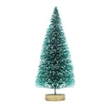 Mini grüner Weihnachtsbaum mit weißer Schneebeflockung und rundem Holzsockel Dekor - Blaugrün / 4.5CM