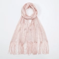 Pale pink bikini shawl with metallic lurex thread and long tassel hem detail - Pink