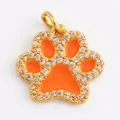 Golden paw print pendant with orange enamel and sparkling white zircon borders - Orange Paw Print Style (L281269-Orange) / Orange