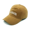 Detailed view of white Colorado embroidery on khaki washed cotton baseball cap - M (56-58cm) / Khaki