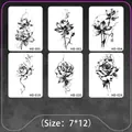 Waterproof floral tattoo stickers featuring black sketch lotus and rose designs in 6 pack - Aesthetic Flowers