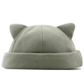 Cute Morandi green brimless docker hat with cat ear accents and twill cotton fabric - 58-61cm (Stretchable) / Mint Green
