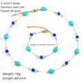Detail showing 18K gold plated necklace and bracelet set with turquoise beads and measurements - Turquoise Blue Beads Style (S-H559 S-N566)
