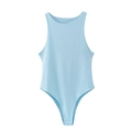 Vista piatta di un body azzurro senza cuciture con scollo all'americana in tessuto elastico - Azzurro