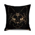 Halloween black square pillow cover with gold cat face and pentagram illustration - Halloween Pentagram Cat Face