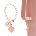 Gold Stanley cup charm with pink enamel butterfly and heart featuring letter L - Butterfly + Letter Charm / Pink Heart Letter L