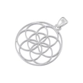 Macro detail of a silver Tree of Life hollow pendant with geometric flower patterns - VD1511 Platinum