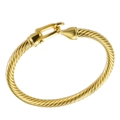 Minimalist twisted rope steel bangle in gold finish with a secure hook clasp - Plain Cable Wire Horseshoe Clasp / Gold