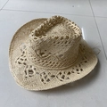 Handwoven natural straw cowboy hat with a stylish hollow mesh weave for sun protection - M (56-58cm) / Beige