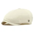 Beige krantenjongenspet van getextureerde stof met decoratieve metalen badge - Verstelbaar / Broken Wit