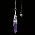 Natural amethyst hexagonal prism pendant necklace with ornate silver metal filigree cap - Amethyst