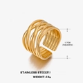 Verstellbarer, 18K vergoldeter Edelstahlring mit Kreuzlinien, Gewicht 2,8g und Breite 1,7cm - Goldene Linie Stil (ZN222) / Gold