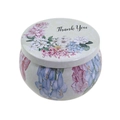 Floral round tin container with Thank You print for candles and tea storage - D123-Floral Thank You