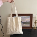Off-white lace tote bag with floral embroidery and mesh texture for women - Daisy Apricot Shoulder Style