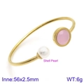 Golden open bangle with pink crystal, shell pearl and inner diameter 56mm x 2.5mm specifications - Gold Pink Gemstone Style (KB123049-K)