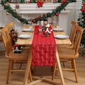 Red Christmas table runner with golden embroidered trees on a festive dinner table - 33*93cm / Red
