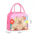 Pink cartoon thermal lunch bag with three bears and floral print, size 21x11.5x19cm - Rose Red Three Friends
