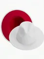 Klassieke witte wollen fedora hoed met een opvallende rode contrastvoering - Eén maat / Buitenkant Wit Binnenkant Rood