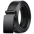Herenriem zwart leer met lychee patroon en matzwarte metalen automatische gesp - Automatic Buckle / Effen Zwart Vierkante Gesp