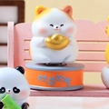 Cute cartoon cat figurine holding a gold ingot on a desktop base with red panda - A181 Wealthy Lucky Cat