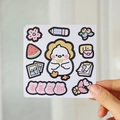 Waterproof cartoon chicken sticker with lion hat and sakura decorations on a white background - Thickened Waterproof - Promising Future