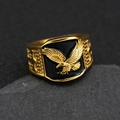 Men's gold-plated stainless steel ring with eagle relief on black enamel surface - US 8 / Gold