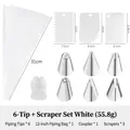 Stainless steel piping tip set with 6 tips, EVA bag, coupler, and 3 cake scrapers - 6-Piece Set with 3 Scrapers (OPP Bag) / White