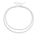 Collar de doble capa plateado con cadena de cordón y malla de serpiente en blanco - Color Acero