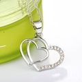 Elegant silver interlocking heart necklace with zircon inlay and high-polish finish - Double Heart Entwined