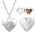 Silver 316L stainless steel heart locket necklace with Love engraving and photo slot - Custom 1 Photo (With Necklace) / Silver