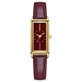 Montre rétro rectangulaire dorée avec bracelet en cuir bordeaux et cadran épuré - Cadran Rectangulaire Minimaliste (13080)