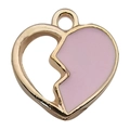 Pink heart-shaped split pendant with gold frame for DIY jewelry and necklaces - 1Pc Heart Shape 14x14.5mm