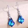 Elegant maple leaf maple blue crystal drop earrings with silver fish hook hooks - Blue