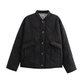 Women's black quilted jacket with leopard lining and stand collar in loose fit design - XS / Black