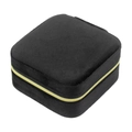 Detail view of the black velvet jewelry box with a high-quality golden metal zipper - 10x10x5cm / Black