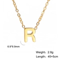 18k gold plated stainless steel initial R pendant necklace with measurement details - Letter R
