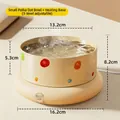 Bol chauffant en céramique pour animaux avec base à trois niveaux de température - Petite Gamelle à Pois + Base Chauffante / Beige