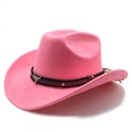 Detail of pink felt cowboy hat featuring brown leather band and silver bull head emblem - M (56-59cm) / Peach Red (Suede)