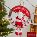 Christmas reindeer wreath decoration with pine needles and red berries, 45cm height - Dangling Legs Reindeer