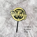 Black and gold acrylic Happy Birthday cake topper with circle frame and stars - Black with Gold