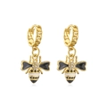 Dettaglio degli orecchini ape placcati in oro 18K con smalto nero e zirconi brillanti - Forma di ape-Strisce bianche e nere / Bianco/Nero