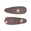 Barrettes à cheveux en tissu marron à motif floral pour filles, lot de deux - Barrette Fleurie Pastorale (Lot de 2) / Brun Foncé-Fleurs Orange Blanc
