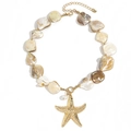 Collana a stella marina dorata con frammenti di conchiglia naturale e perla elegante - Collana (6659) / Oro