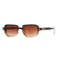 Retro rectangle oversized sunglasses with amber gradient frames and gold metal accents - C4 Tea Frame Double Tea Lenses