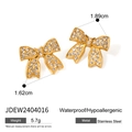 18k gold plated stainless steel bow earrings with rhinestones, waterproof and hypoallergenic - Bow Stud Earrings (JDEW2404016)